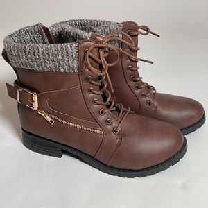 Charlotte Russe Brown Lace Up Buckle Boots 8